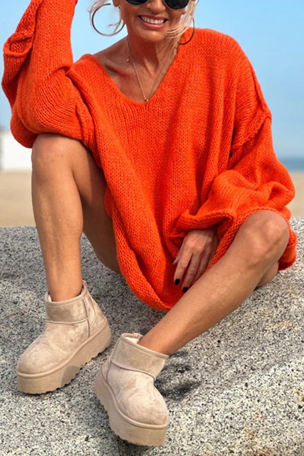 Amy Victoria | Patchwork knitted sweater, V-neck, long sleeves