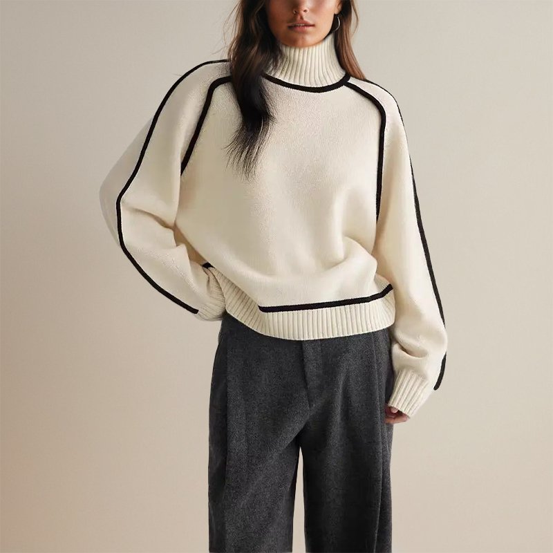 Amy Victoria | Women’s Winter Color Block Turtleneck Sweater