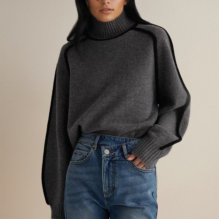 Amy Victoria | Women’s Winter Color Block Turtleneck Sweater