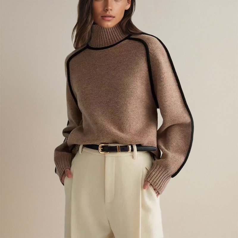 Amy Victoria | Women’s Winter Color Block Turtleneck Sweater