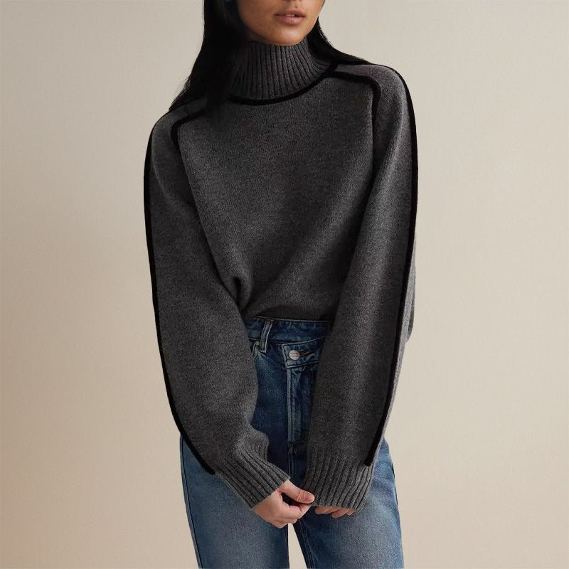 Amy Victoria | Women’s Winter Color Block Turtleneck Sweater